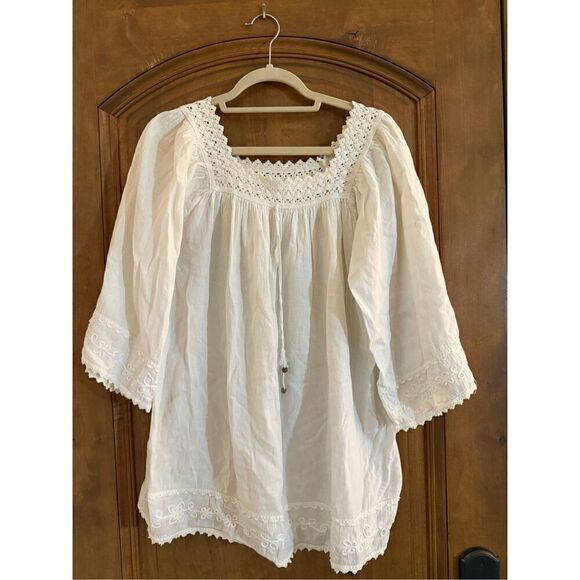 Boho White Embroidered Cover-Up Dress – Bell Sleeves - Picture 1 of 4